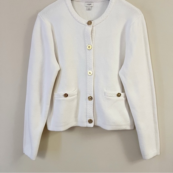 J. Crew Factory Cotton Lady Jacket Cardigan Sweater Button Front White Large - Picture 5 of 12